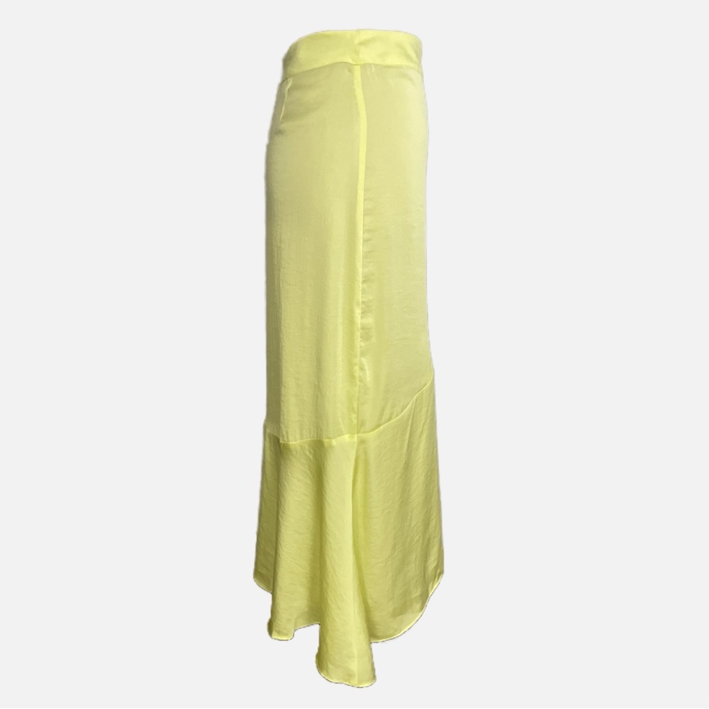 Free People Satin‎ Asymmetrical Lola Slit Midi Skirt Neon Yellow Size 2 - Picture 4 of 10